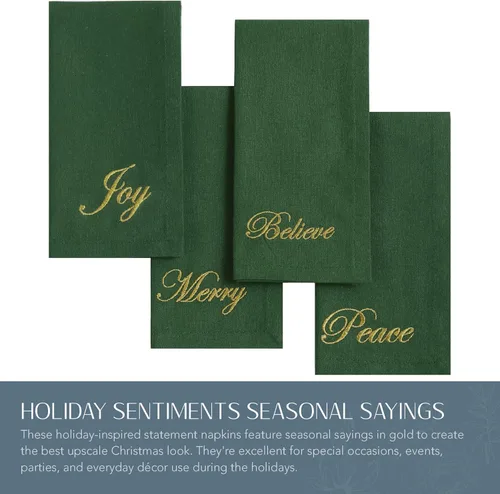 Miniatura 2 de Elrene Home Fashions Sentimientos Navideños Refranes de Temporada Servilletas de Tela para Cena, Juego de 4, 17 Pulgadas por 17 Pulgadas, Verde
