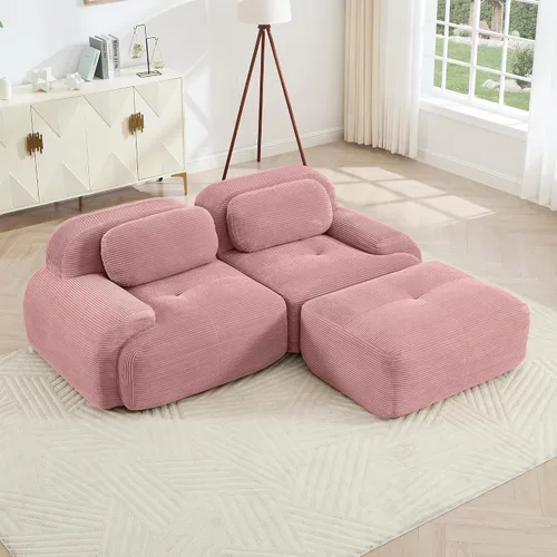 Miniatura 69 de Sofá modular sin hueso de 117 pulgadas, sofá modular en forma de L para sala de estar, sofá comprimido con asiento profundo, sofá nube de pana