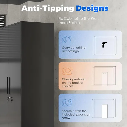 Miniatura 6 de INTERGREAT Armario de almacenamiento de garaje con puertas y estantes, gabinetes de almacenamiento de metal con cerradura, gabinete de suministro
