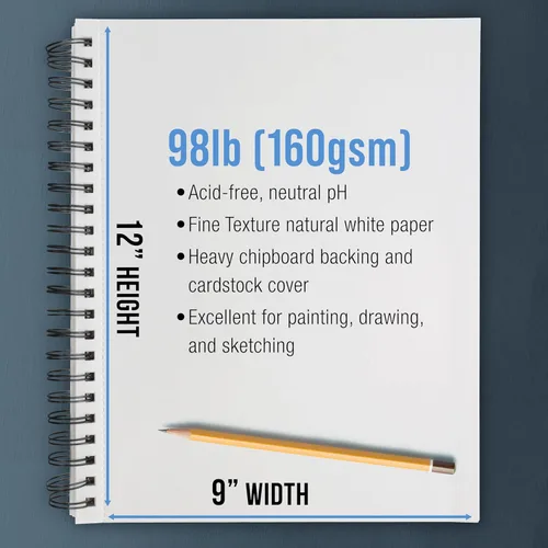 Miniatura 3 de U.S. Art Supply Cuaderno de bocetos mixto de 9 x 12 pulgadas, paquete de 2 (60 hojas), 98 libras (160 GSM) - Bloc encuadernado en espiral con papel