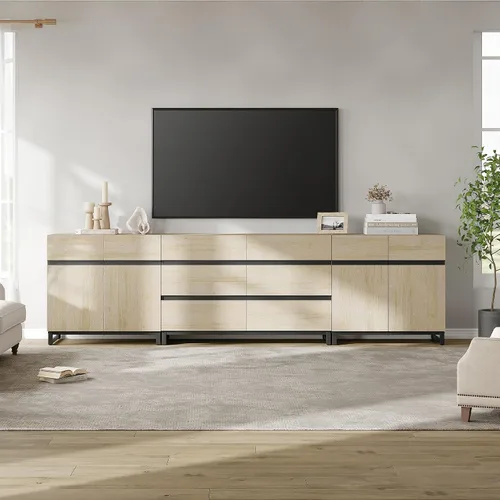 Miniatura 17 de WAMPAT Moderno soporte de TV para televisores de hasta 100 pulgadas, consola de TV 3 en 1 con estantes ajustables y 3 cajones, consola multimedia