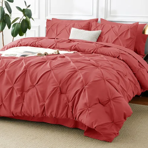 Miniatura 59 de CozyLux - Juego de ropa de cama con pliegues plisados de 7 piezas en una bolsa; edredón tamaño King para todas las estaciones, sábanas, fundas