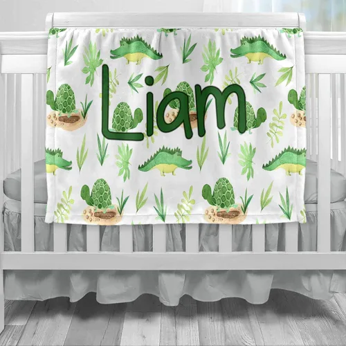 Miniatura 4 de Mantas de bebé personalizadas de cocodrilo para niños con nombre, suaves para recién nacidos, mantas de bebé personalizadas para niños Caimán