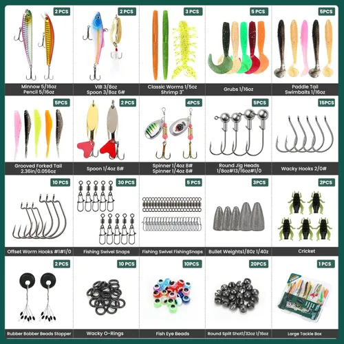 Miniatura 3 de Kit de caja de aparejos de pesca con libro de técnicas de pesca, juego de 142 señuelos que incluye enchufes, cuchara, ganchos y accesorios,