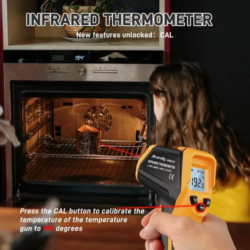 Miniatura 2 de Termómetro infrarrojo láser pistola de temperatura -58℉ a 1112℉, con calibración Cal y emisividad ajustable, medida mínima y máxima, para cocinar