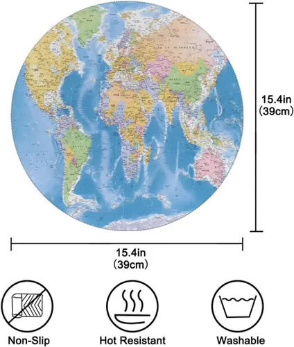 Miniatura 2 de Manteles individuales redondos con mapa del mundo para mesa de comedor, lavables, resistentes al calor, manteles antideslizantes para cocina