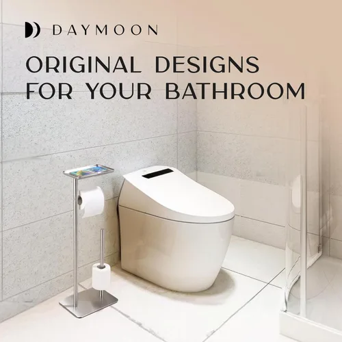 Miniatura 8 de Day Moon™ Soporte de papel higiénico de níquel cepillado Soporte de papel higiénico independiente con almacenamiento - Soporte de papel higiénico