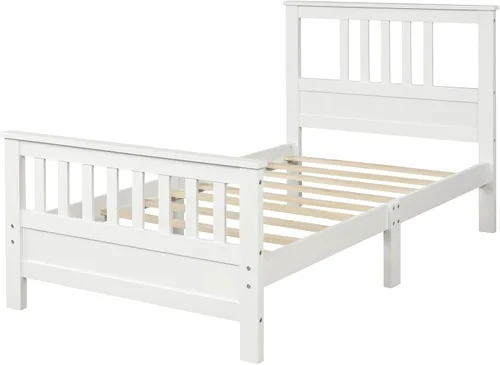 Miniatura 4 de CITYLIGHT Base de cama de plataforma individual con cabecero y estribo, marco de cama de plataforma de madera, no necesita somier, marco de cama