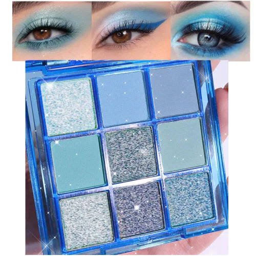Miniatura 9 de evpct Paleta de sombra de ojos con 9 colores, gris plateado con purpurina, sombra de ojos brillante y ahumada en negro, gris plateado y blanco D-9
