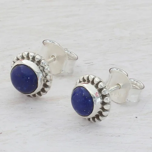 Miniatura 2 de NOVICA Lapislázuli - Pendientes redondos de plata de ley 925, diseño de globo azul