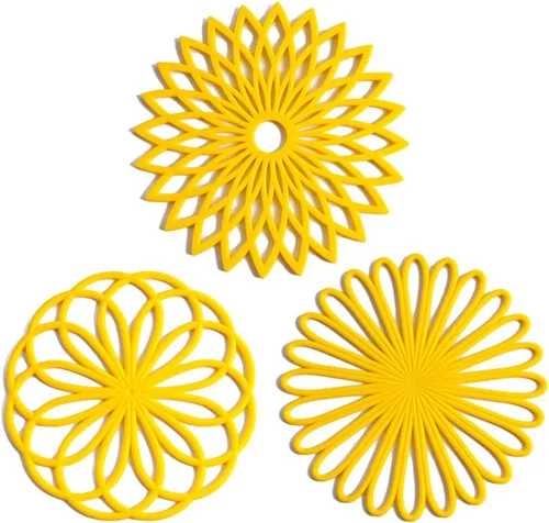 Juego de 3 salvamanteles de silicona, almohadillas calientes para mesa y encimera, salvamanteles para platos calientes, antideslizantes y Amarillo