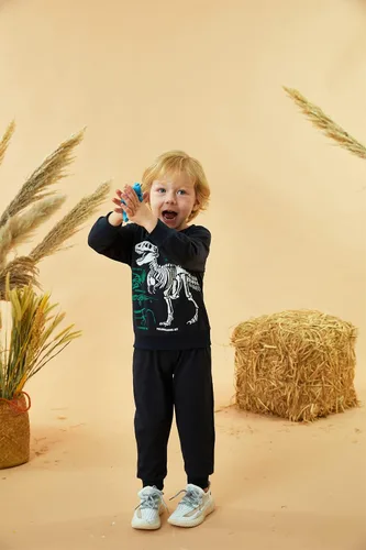 Miniatura 2 de HIHA Conjunto de sudadera de dinosaurio para niño pequeño, sudadera de manga larga, pantalones, ropa de primavera