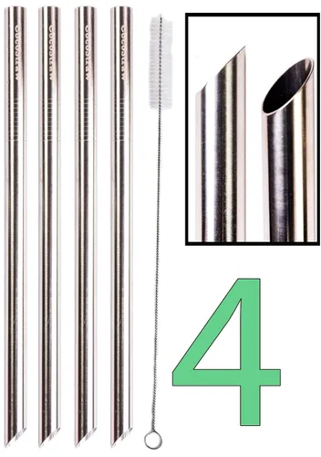 Miniatura 4 de Pajita BOBA de acero inoxidable de 4 puntos, extra ancha, 1/2 x 9.5 pulgadas de largo, tapioca, perla, té de burbujas, grasa gruesa, marca CocoStraw