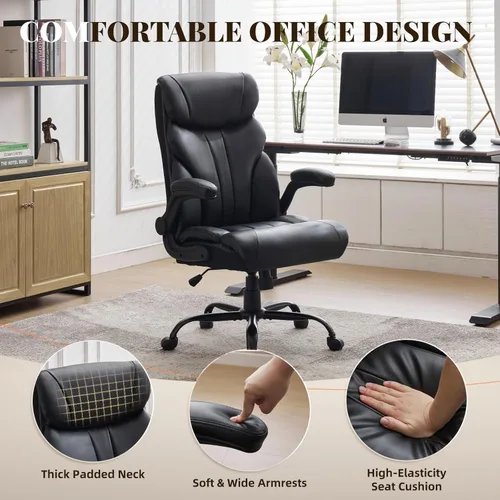 Miniatura 3 de Cómoda silla de escritorio de oficina de 500 libras, sillas de oficina grandes y altas con reposabrazos abatibles ajustables, silla