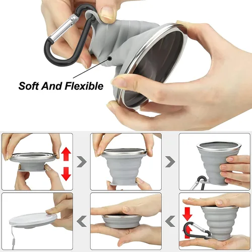 Miniatura 6 de Taza plegable de silicona plegable para beber, taza portátil reutilizable para viajes, camping, senderismo, supervivencia, automóvil, picnic, playa