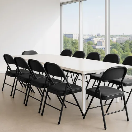 Miniatura 7 de Paquete de 4 sillas plegables negras con cojín, silla plegable acolchada con asiento y respaldo de piel sintética, sillas plegables de metal