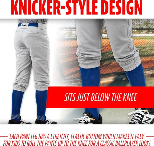 Miniatura 2 de Franklin Sports Pantalones de béisbol y sóftbol juveniles, hasta la rodilla + pantalones de béisbol de ajuste relajado para niños, color blanco