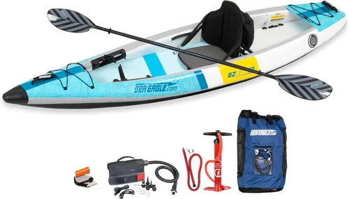 Sea Eagle EZLITE 10 ultraligero, todo tejido, punto caído, rígido, alto rendimiento, fácil instalación, kayak inflable individual de 10 pies con