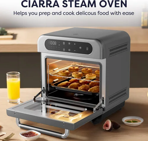 Miniatura 5 de CIARRA Horno de vapor de sobremesa 8 en 1 con freidora de aire, mini horno tostador de convección de 13QT con vapor, vapor rápido, freidora de aire