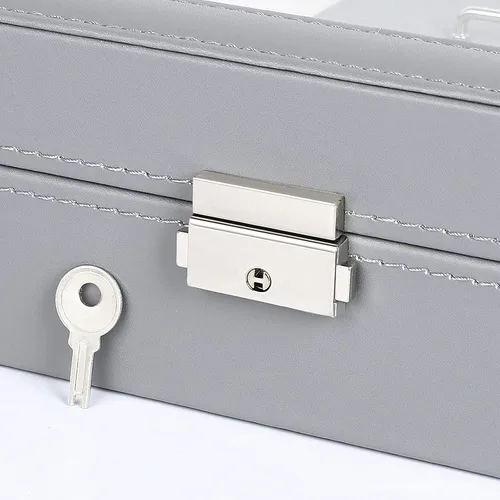 Miniatura 4 de NEX Caja de reloj, 8 ranuras de cuero con cerradura para reloj con almacenamiento de anillo para mujeres y hombres (gris)