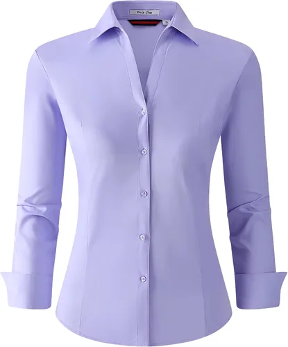 Miniatura 35 de Esabel.C Camisas de manga larga con botones para mujer, ajuste regular, blusa de trabajo elástica