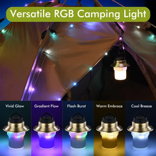 Miniatura 2 de Luces LED recargables y linterna, lámpara impermeable con 5 modos de luces RGB, luz de tienda de campaña de brillo ajustable, linterna al aire libre