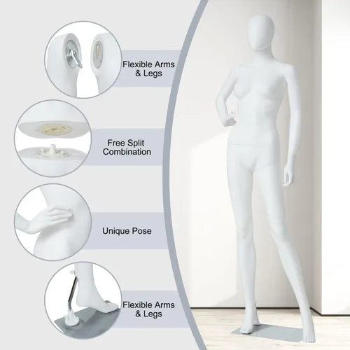 Miniatura 3 de Kinfant Maniquí de cuerpo completo para mujer, soporte de maniquí desmontable con base de metal, modelo de vestido ajustable para tienda de moda