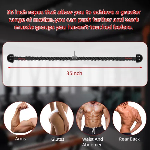 Miniatura 5 de Cuerda de tríceps con asas de goma mejoradas, cuerda extraíble de tríceps de 35 pulgadas para máquina de cable, mayor rango de movimiento, accesorio