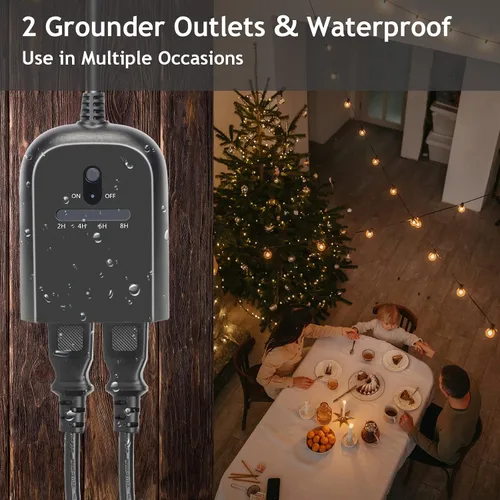 Miniatura 5 de Regulador de Intensidad para Luces de Cadena al Aire Libre, Enchufe Regulador de Luz con Control Remoto, Temporizador de Luz Impermeable