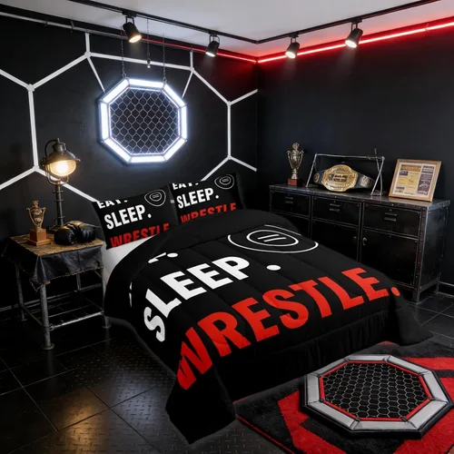 Castle Fairy Juego de edredón de deportes de lucha libre, tamaño Queen, juego de ropa de cama con temática de lucha libre para mujeres adultas,