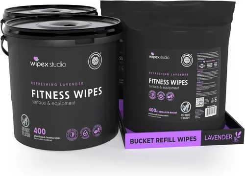 Miniatura 10 de Wipex Toallitas de gimnasio para paquete de equipos, verificado por EWG, obtén 800 toallitas con (1) cubo de lavanda y (1) rollo de recarga a base