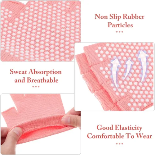 Miniatura 6 de BESPORTBLE 4 pares de guantes de yoga antideslizantes para mujer, guantes de entrenamiento de medio dedo, versátiles protectores de manos