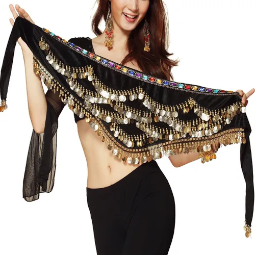 Miniatura 2 de Wuchieal Women's Triangular Belly Dancing Hip Scarf Wrap Skirt with Gold Coins