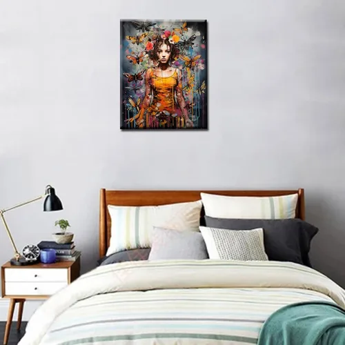 Miniatura 2 de TUMOVO Pintura por números para niñas con flores para adultos, principiantes, mujeres rodeadas de abejas, pintura acrílica por números, pintura
