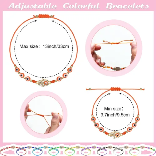 Miniatura 4 de WILLBOND 60 pulseras de ojo malvado pulseras mexicanas con nudo de cuerda pulseras de cuentas ajustables pulseras de eslabones de la suerte