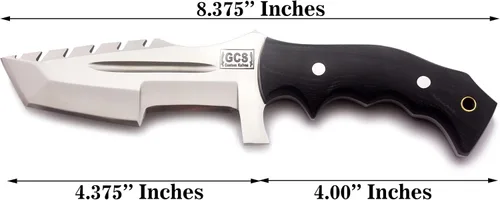 Miniatura 2 de GCS - Cuchillo de caza de acero D2 hecho a mano G10, mango fijo, cuchillo de hoja fija, mano derecha, funda de cuero de búfalo y piedra de afilar
