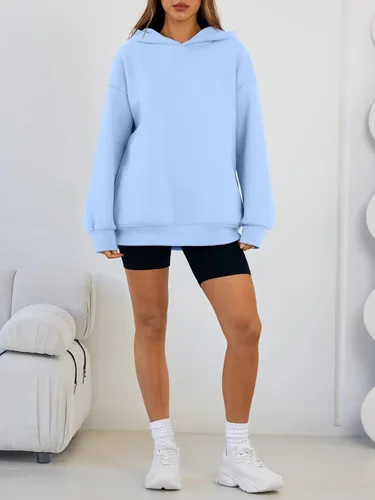 Miniatura 6 de Trendy Queen Sudaderas con capucha de gran tamaño para mujer, cómodas sudaderas de otoño a la moda 2025, trajes casuales de forro polar con bolsillos