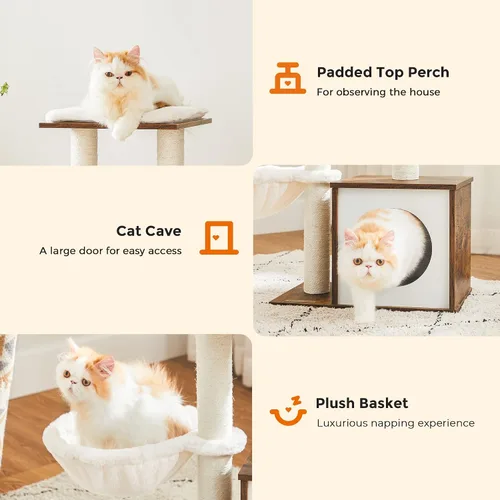 Miniatura 8 de FEANDREA Árbol pequeño para gatos para gatitos, torre moderna para gatos de interior, condominio para gatos con postes rascadores, cojines lavables