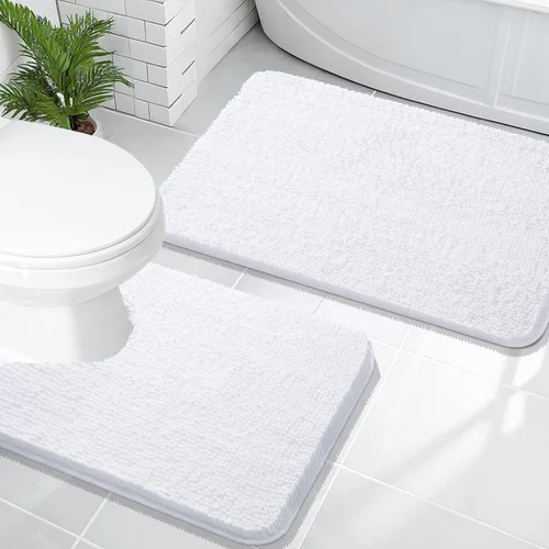 Miniatura 245 de OLANLY Juego de alfombras de baño de 2 piezas, alfombras de baño de chenilla suave y absorbente y alfombra de contorno en forma de U para inodoro