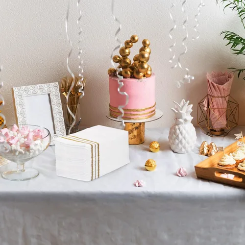 Miniatura 7 de 100 piezas de servilletas blancas y doradas, servilletas de papel para cena, toallas de mano desechables para baño, servilletas suaves