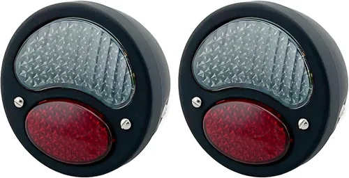 Miniatura 13 de FATECIM 2 luces traseras LED vintage Duolamp de 12 V, indicador de parada trasera con señales de giro y lámpara de matrícula, lente ahumada, Negro