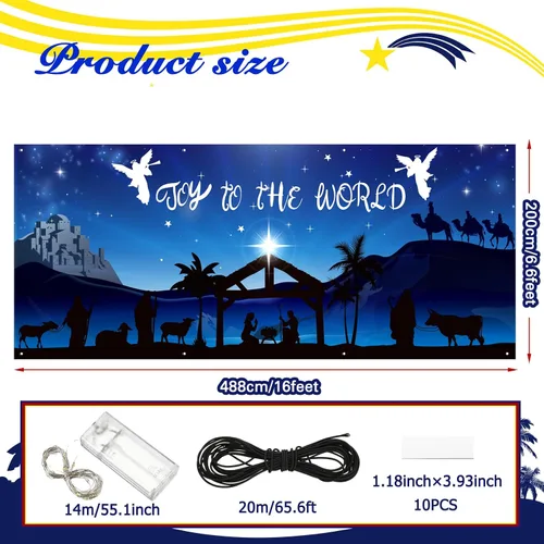 Miniatura 2 de Ganeen Pancarta de Luces LED en Cadena de 6.4x16 pies para Puerta de Garaje de Navidad 2025, Grande, Rústica, Decoraciones de Puerta de Garaje