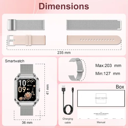 Miniatura 8 de Reloj inteligente, reloj inteligente HD de 1.59 pulgadas para mujer, contestar/hacer llamadas, reloj de seguimiento de actividad física para iPhone