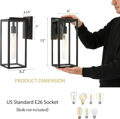 Miniatura 3 de Bestshared Aplique de pared para exteriores, paquete de 2 faroles de pared exteriores de 15 pulgadas con vidrio transparente, luces negras