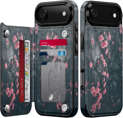 Miniatura 70 de FUNMIKO Funda tipo cartera para iPhone 13 con tarjetero, bloqueo RFID, protección de grado militar y obras de arte impresas con rayos UV, cierre