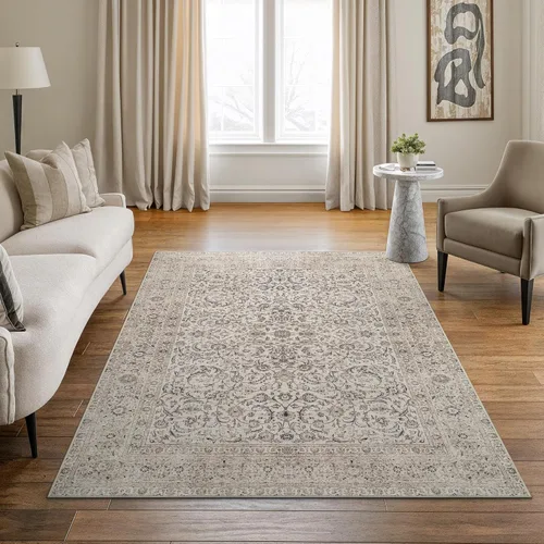 Miniatura 45 de Bloom Rugs - Alfombra lavable, antideslizante, de 1,83 x 2,74 m, color beige/blanco claro con borde tradicional, para sala de estar, dormitorio
