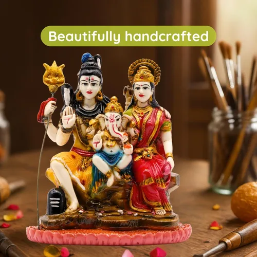 Miniatura 2 de Vedic Charya - Ídolo Shiv Parivar de 8 pulgadas Hecho a mano de poliresina Shiva Parvati y estatua del Señor Ganesha escultura de Dios para templo