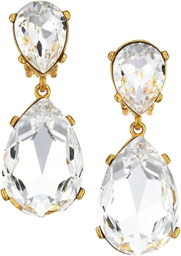 Miniatura 2 de Kenneth Jay Lane Double Teardrop Crystal Drop Clip-On Earrings
