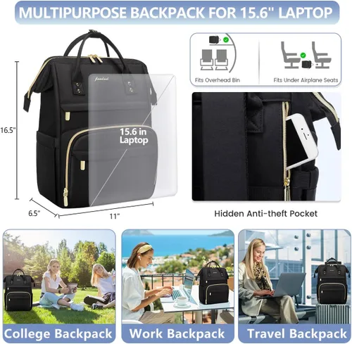 Miniatura 3 de FOCDOD - Mochila para laptop de mujer, para trabajo - Compatible con laptops de 15.6 pulgadas con compartimento para computadora, impermeable