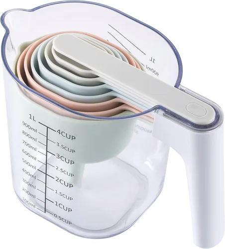 Miniatura 9 de COOK WITH COLOR Juego de tazas medidoras - 9 piezas. Tazas medidoras anidables y apilables para líquidos, tazas medidoras para secos y cucharas